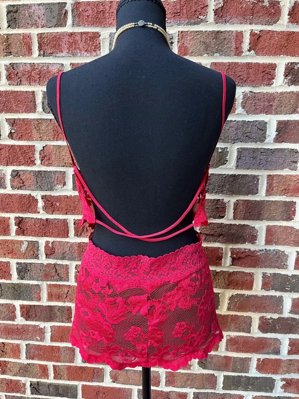 Rare vtg VS Red Lace open back camisole & mini skirt lingerie set - tags removed